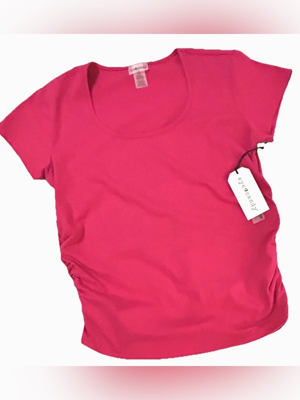 Eye Candy Jersey Knit Maternity Top Scoop Neck Short Sleeve Bright Pink M